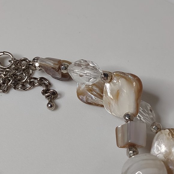 Two Layer Shell, Plastic, And Glass Bead Necklace Adjustable 17 To 20 Inches - Picture 3 of 10